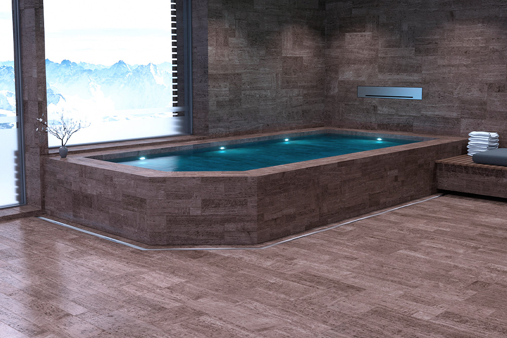 Spa area with a pool surround of the Linearis Infinity channel.