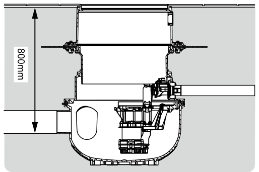Einbautiefe der Hebeanlagen Aqualift M Underfloor beträgt max. 80 cm.
