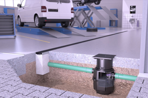 Einbauvorschlag Ölabscheider/Benzinabscheider EasyOil ground 1,5 System B LW 400 für Autowerkstatt Einbauvorschlag Ölabscheider/Benzinabscheider EasyOil ground 1,5 System B LW 400 für Autowerkstatt