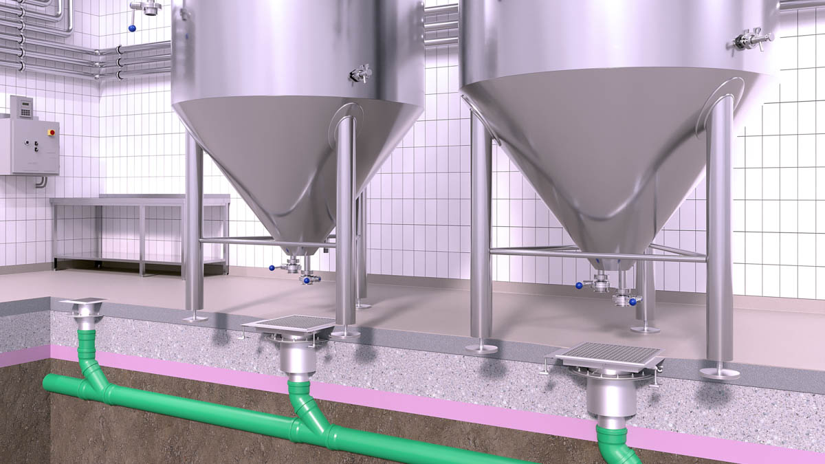Einbauvorschlag Edelstahlabläufe mit großen Dimensionen in einer Brauerei Einbauvorschlag Edelstahlabläufe mit großen Dimensionen in einer Brauerei