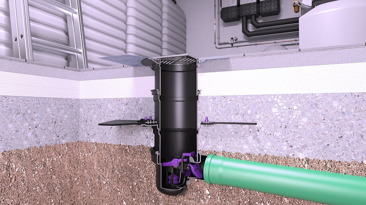 Einbaudarstellung Leichtflüssigkeitssperre im Heizungsraum Einbaudarstellung Leichtflüssigkeitssperre im Heizungsraum