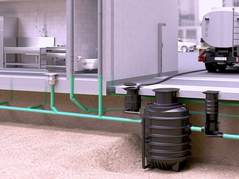 Einbaubeispiel Fettabscheider EasyClean ground bei der Entsortgung Einbaubeispiel Fettabscheider EasyClean ground bei der Entsortgung