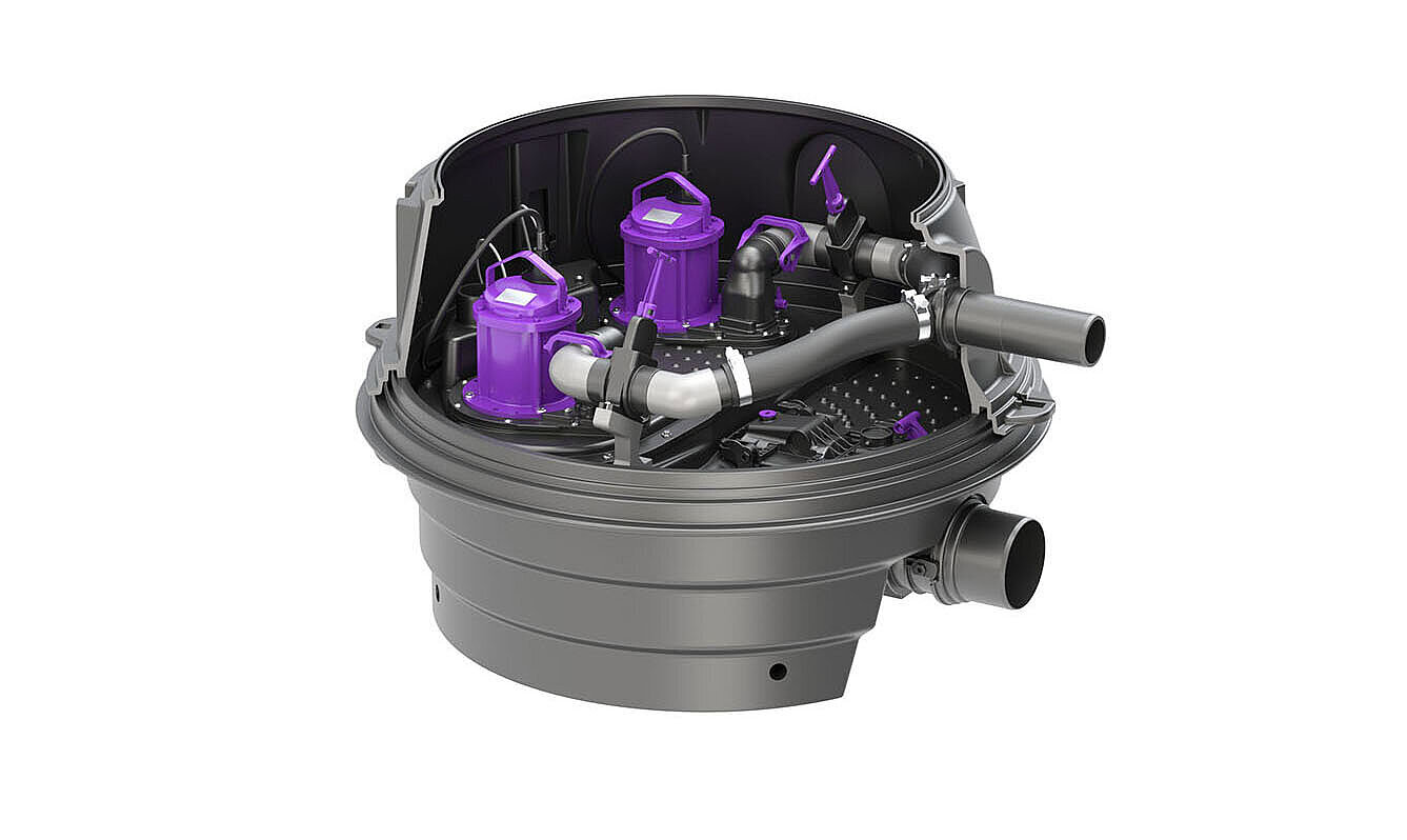 Hybrid-Hebeanlage Ecolift XL, für niedrigsten Einbau, Trockenaufstellung Hybrid-Hebeanlage Ecolift XL, für niedrigsten Einbau, Trockenaufstellung