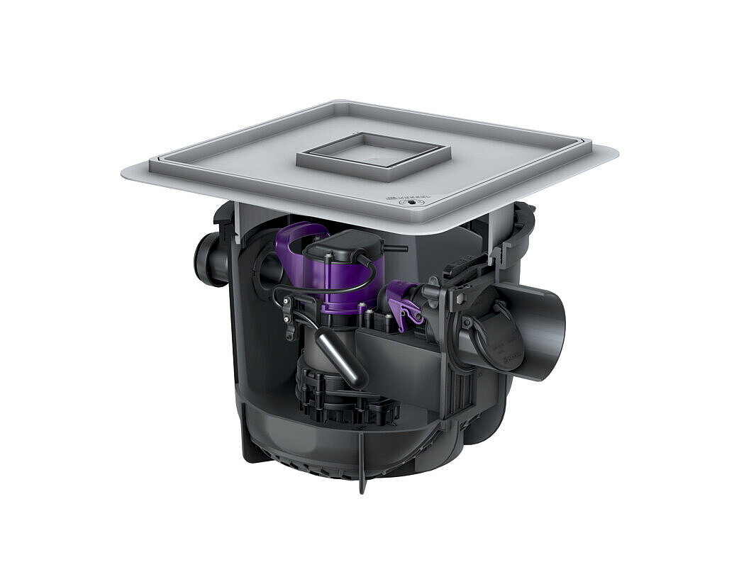 Kellerablauf Pumpfix S zum Einbau in die Bodenplatte, mit befliesbarer Abdeckung Kellerablauf Pumpfix S zum Einbau in die Bodenplatte, mit befliesbarer Abdeckung