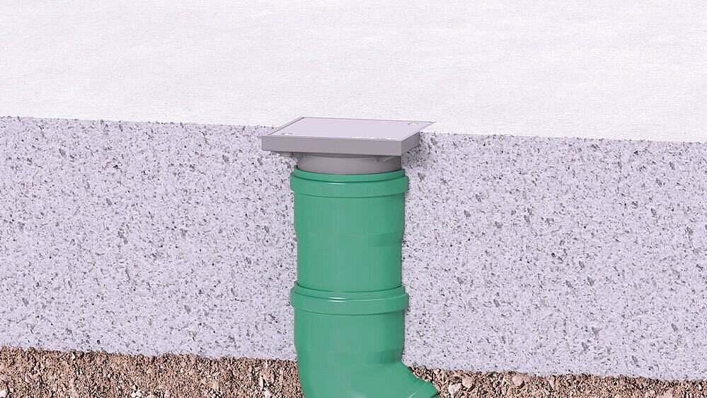 Reinigungsöffnung in einer Bodenplatte.