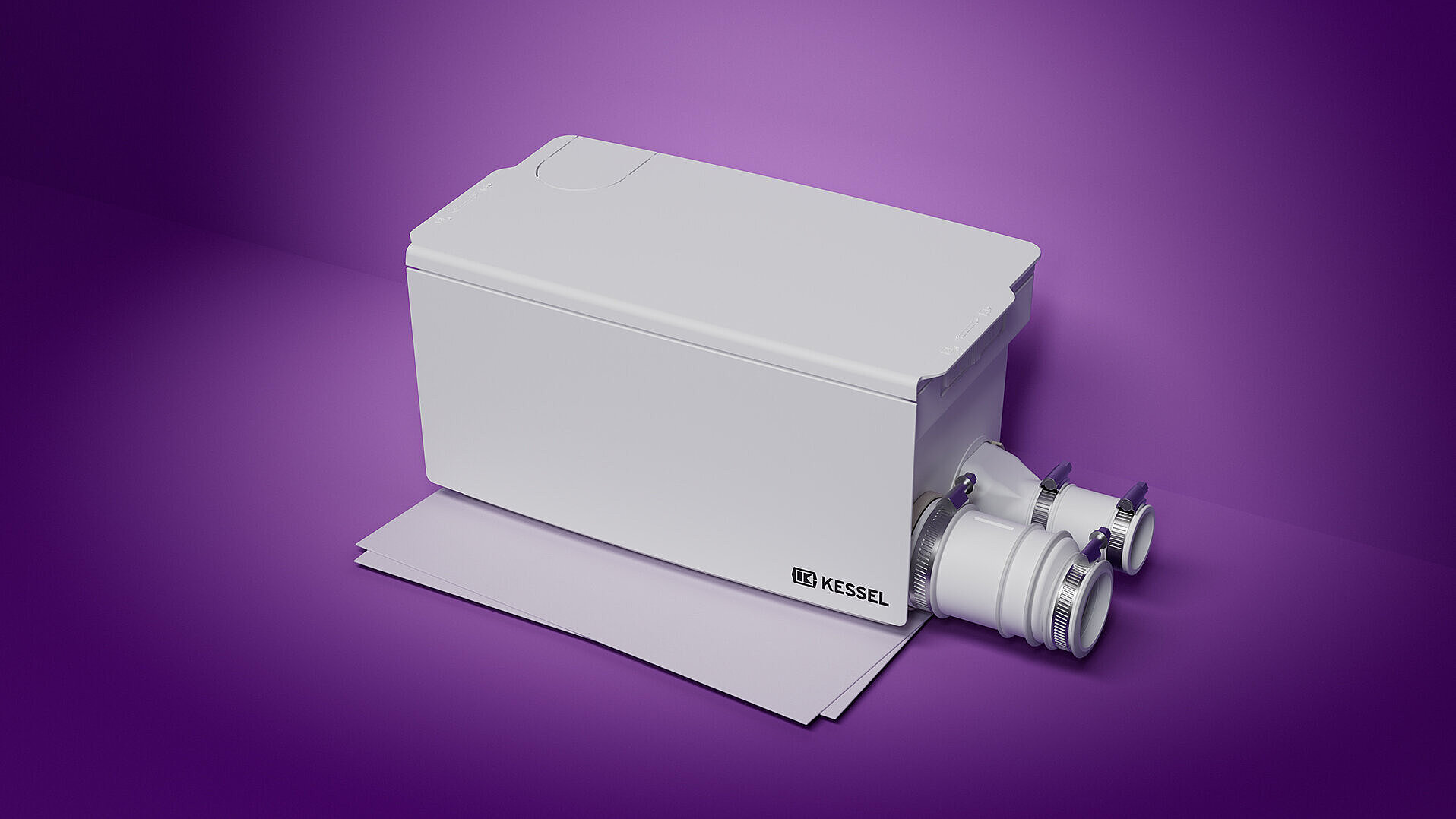 So klein, dass sie auf ein DIN A4 Blatt passt Hebeanlage Minilift steht auf einem DIN A4 Blatt um das Größenverhältnis aufzuzeigen.