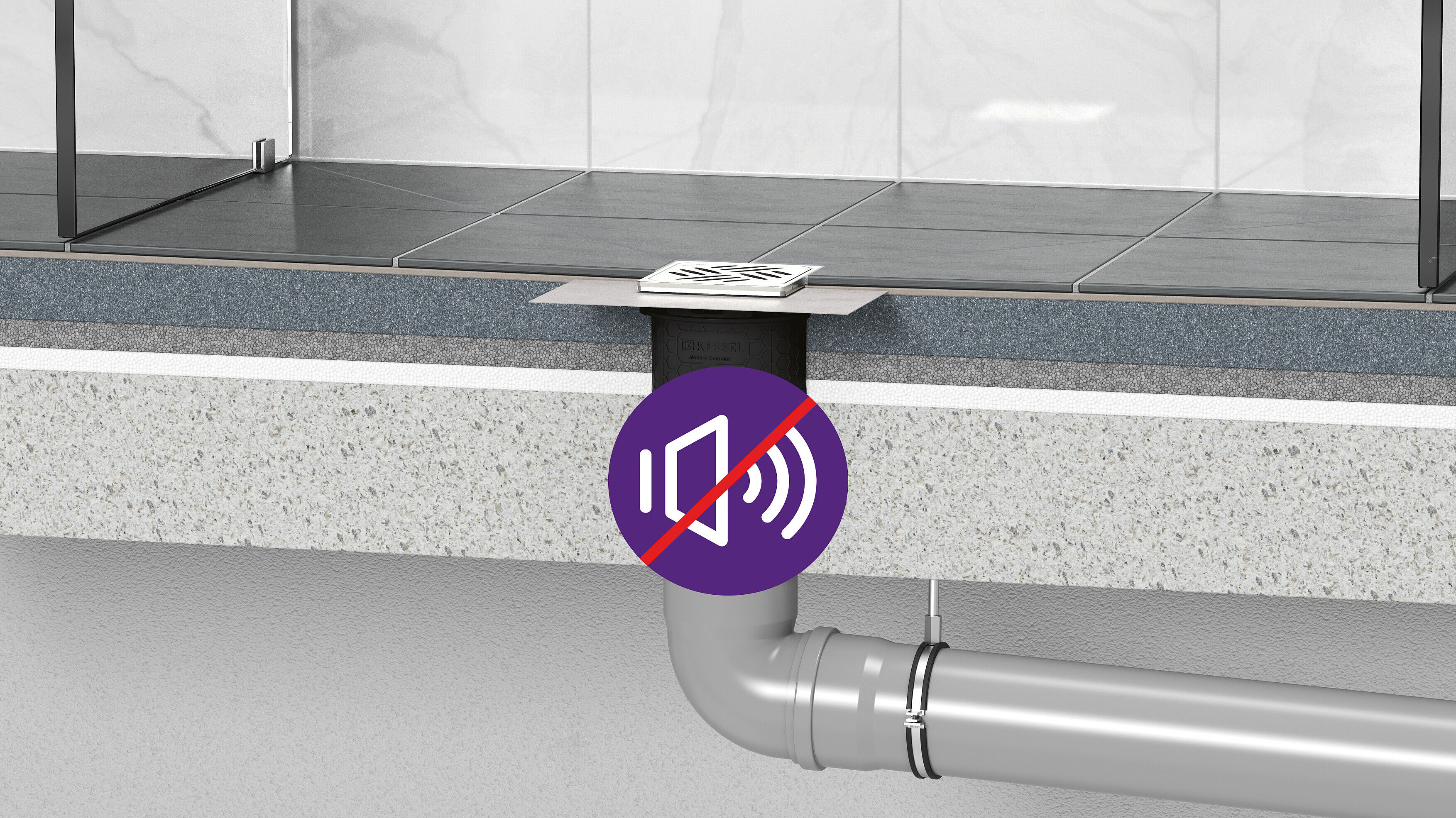 Practicus floor drain with excellent sound insulation properties