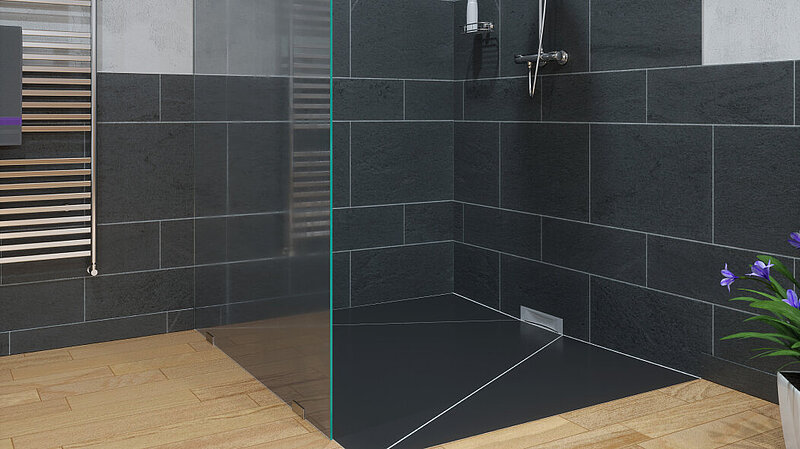 Einbaudarstellung Wandablauf Scada in einer Dusche Einbaudarstellung Wandablauf Scada in einer Dusche