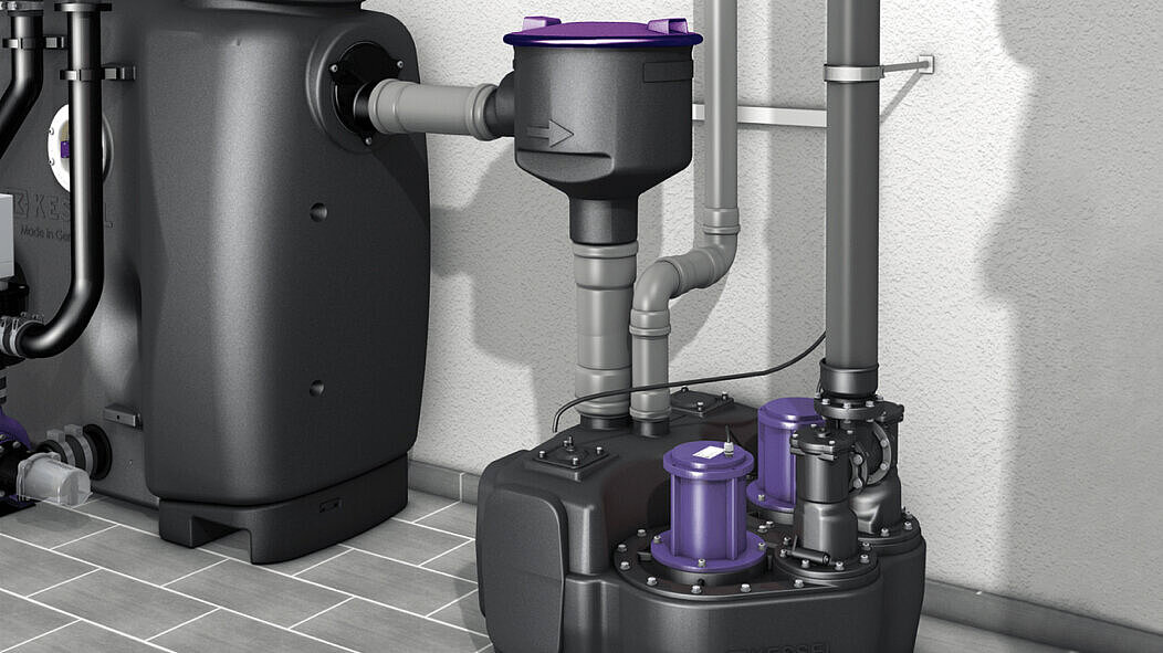 Einbaubeispiel Fettabscheider EasyClean free mit nachgeschalteter Hebeanlage Aqualift L