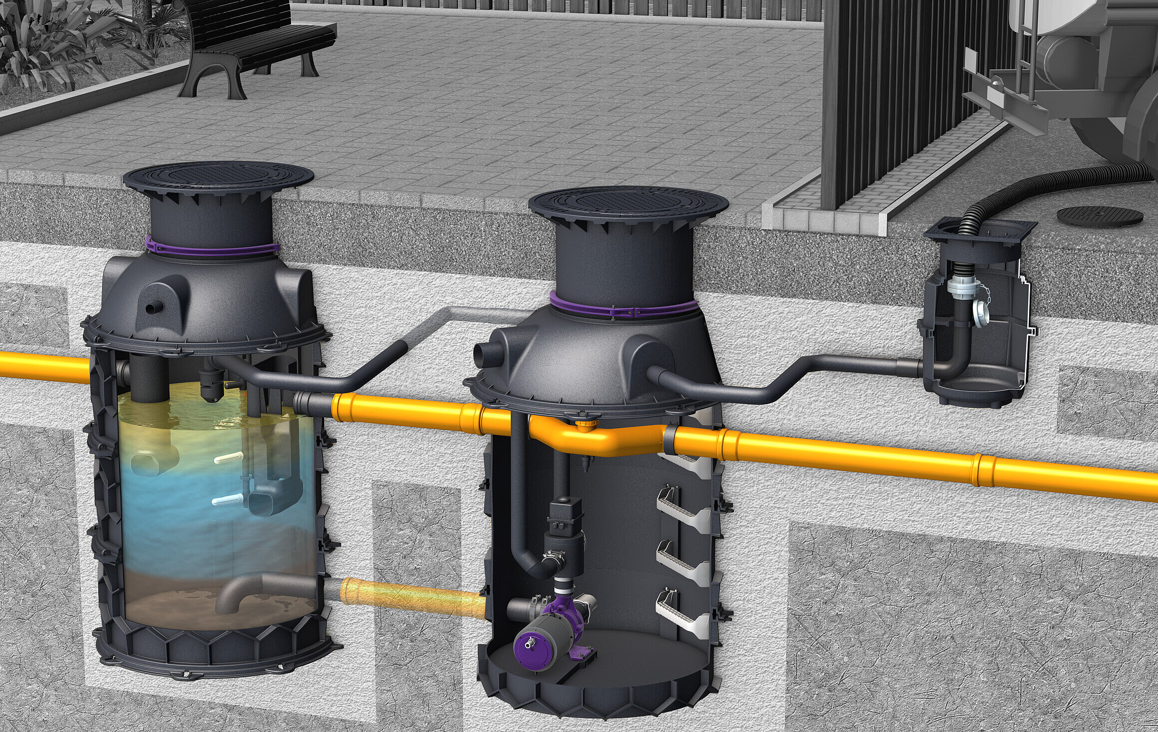 Entleerung der Version EasyClean ground Auto Mix & Pump Entleerung der Version EasyClean ground Auto Mix & Pump