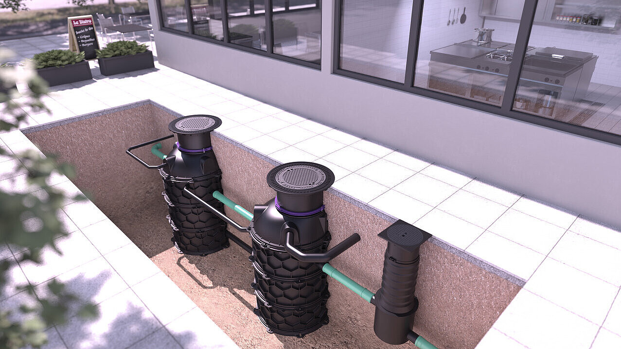 Installation diagram of EasyClean ground Auto Mix & Pump grease separator